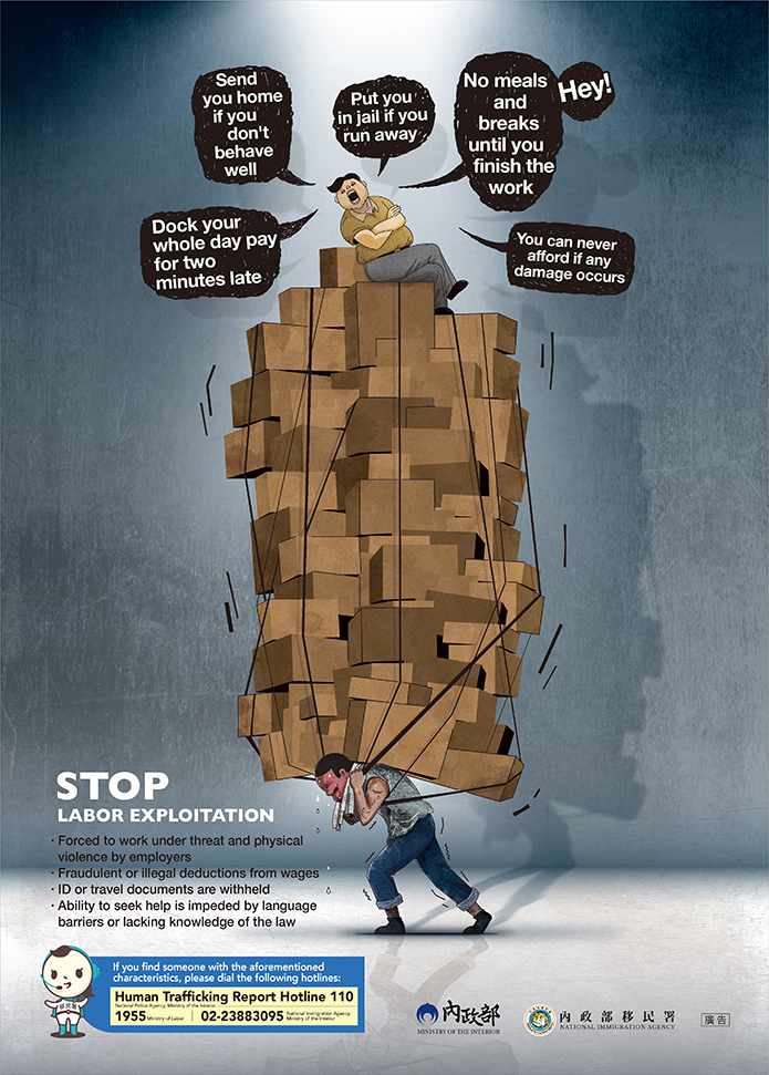 防制人口販運宣導海報-禁止勞力剝削-英文695x971px